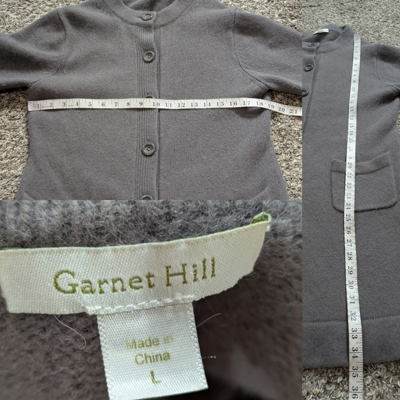 Garnet Hill grey lambs wool angora nylon blend button up long cardigan sweater L - Picture 6 of 8